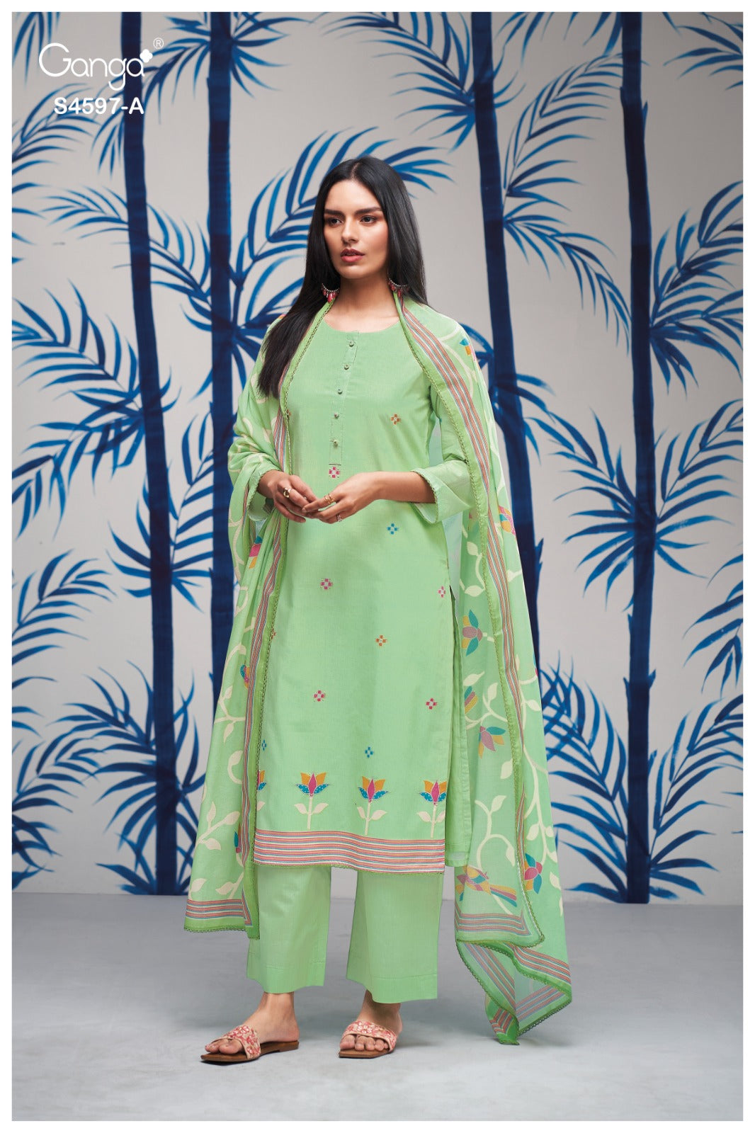 Elmira 4597 Ganga Cotton Plazzo Style Suits Exporter Gujarat