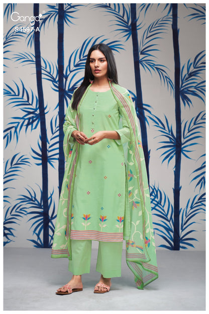 Elmira 4597 Ganga Cotton Plazzo Style Suits Exporter Gujarat