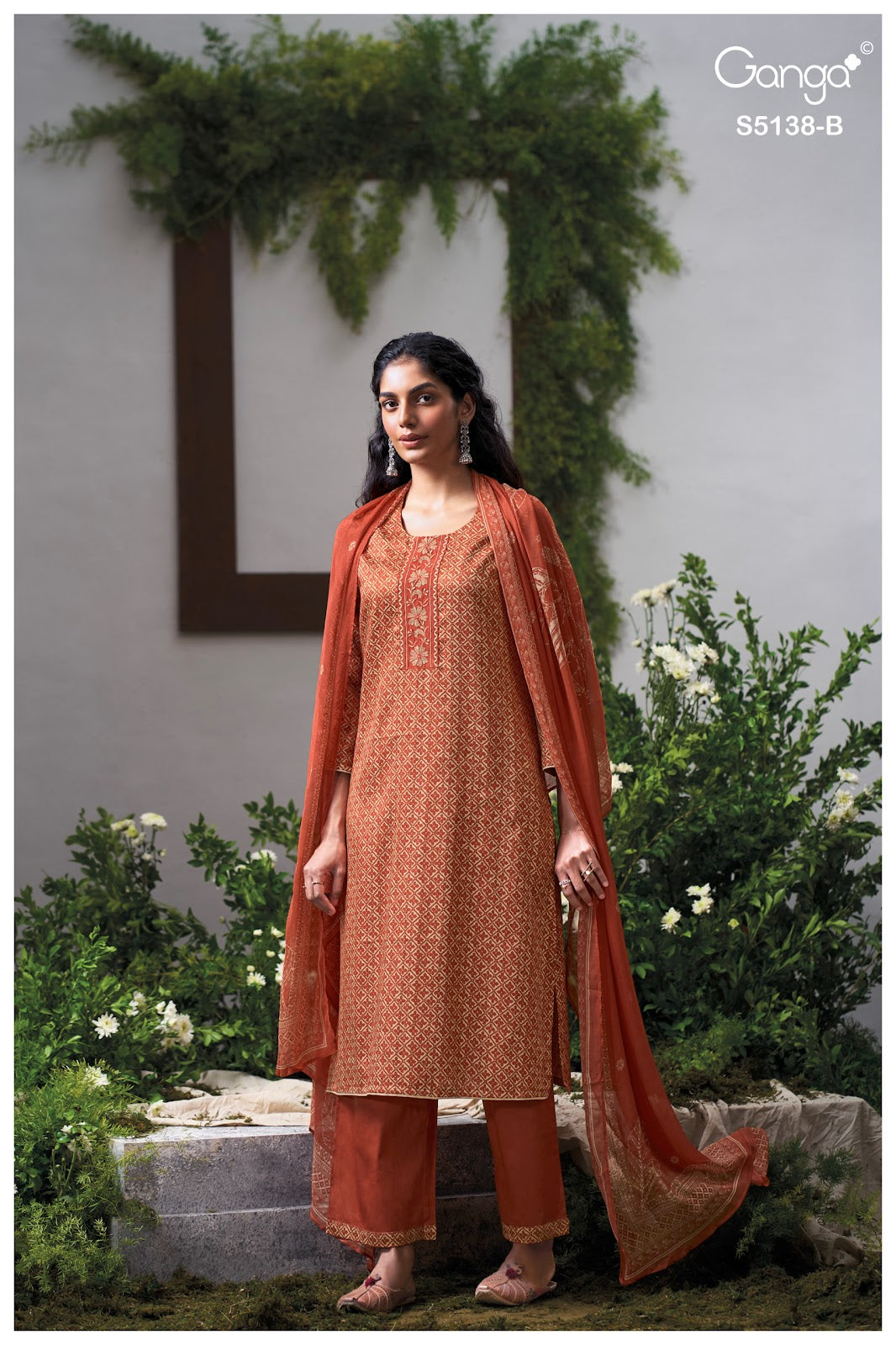 Elnaaz S5138 Ganga Cotton Satin Pant Style Suits Exporter Gujarat