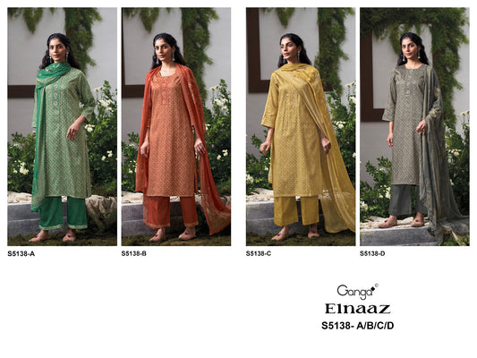 Elnaaz S5138 Ganga Cotton Satin Pant Style Suits Exporter Gujarat