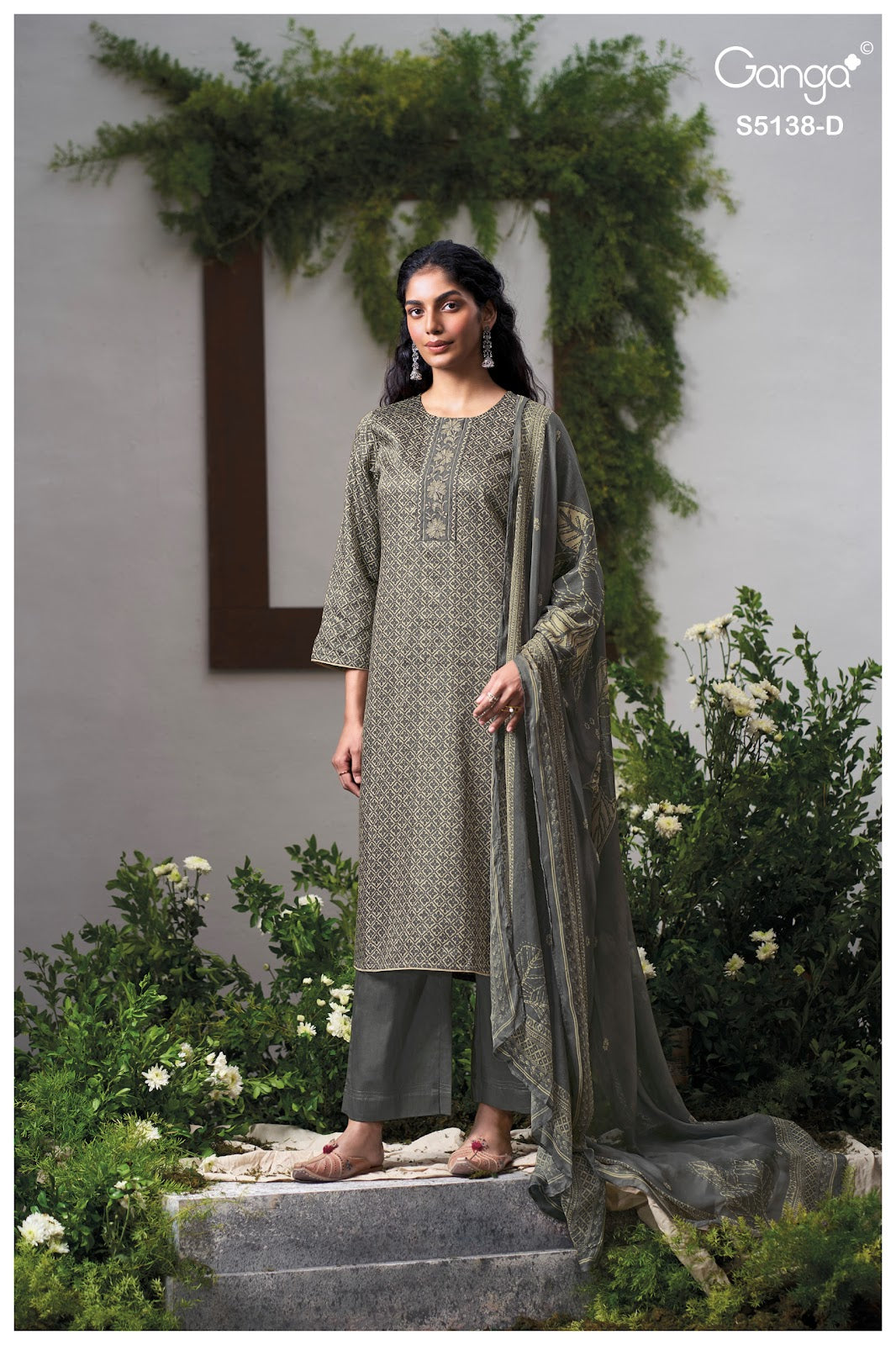 Elnaaz S5138 Ganga Cotton Satin Pant Style Suits Exporter Gujarat