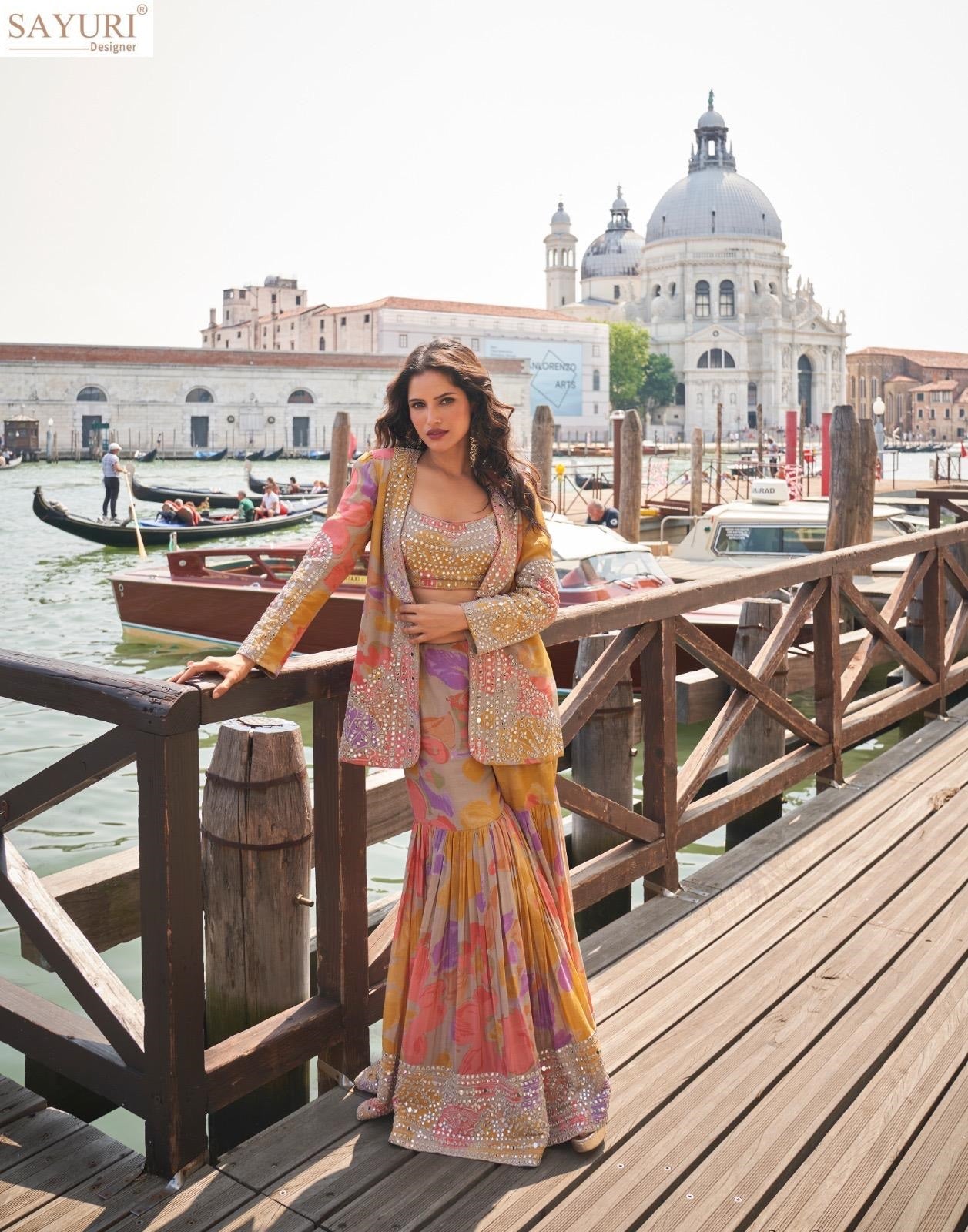 Elnaaz Sayuri Chinnon Silk Indo Western Pair Wholesaler India