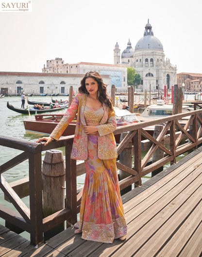 Elnaaz Sayuri Chinnon Silk Indo Western Pair Wholesaler India