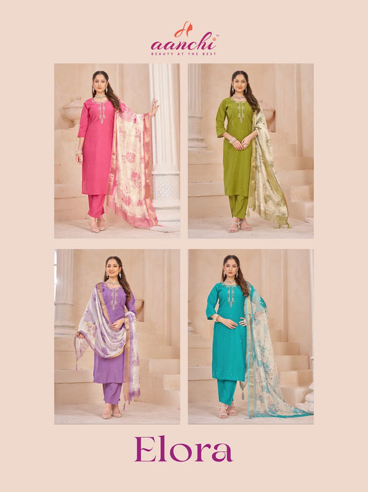 Elora Aanchi Roman Silk Readymade Pant Style Suits Exporter Ahmedabad