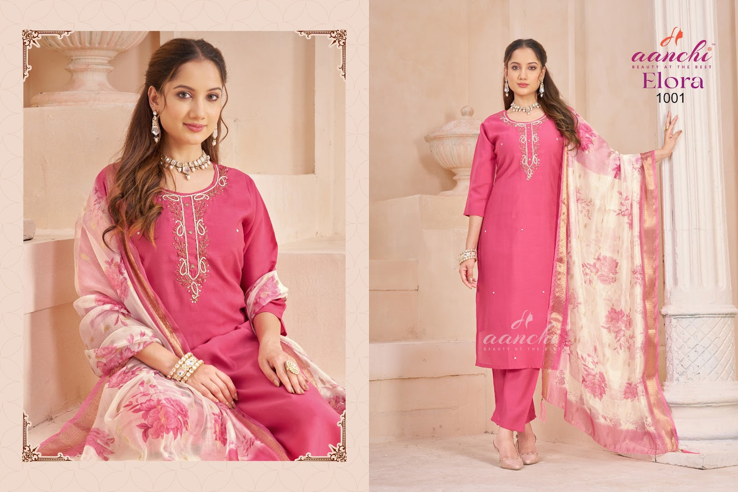 Elora Aanchi Roman Silk Readymade Pant Style Suits Exporter Ahmedabad