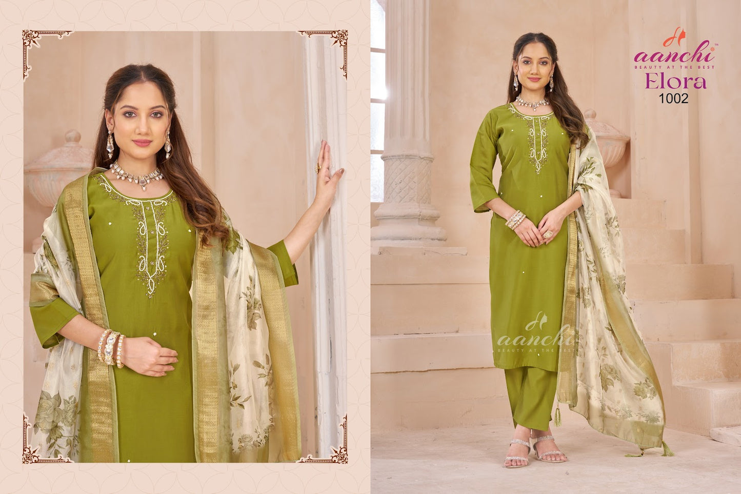 Elora Aanchi Roman Silk Readymade Pant Style Suits Exporter Ahmedabad