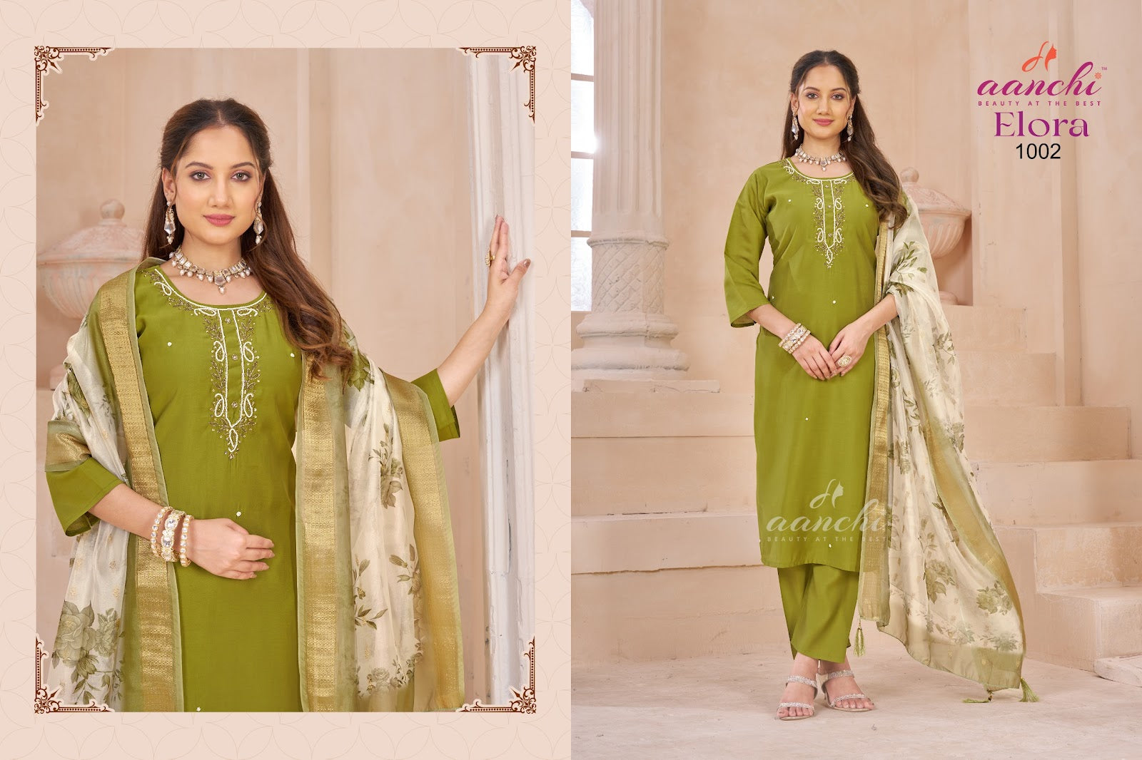 Elora Aanchi Roman Silk Readymade Pant Style Suits Exporter Ahmedabad