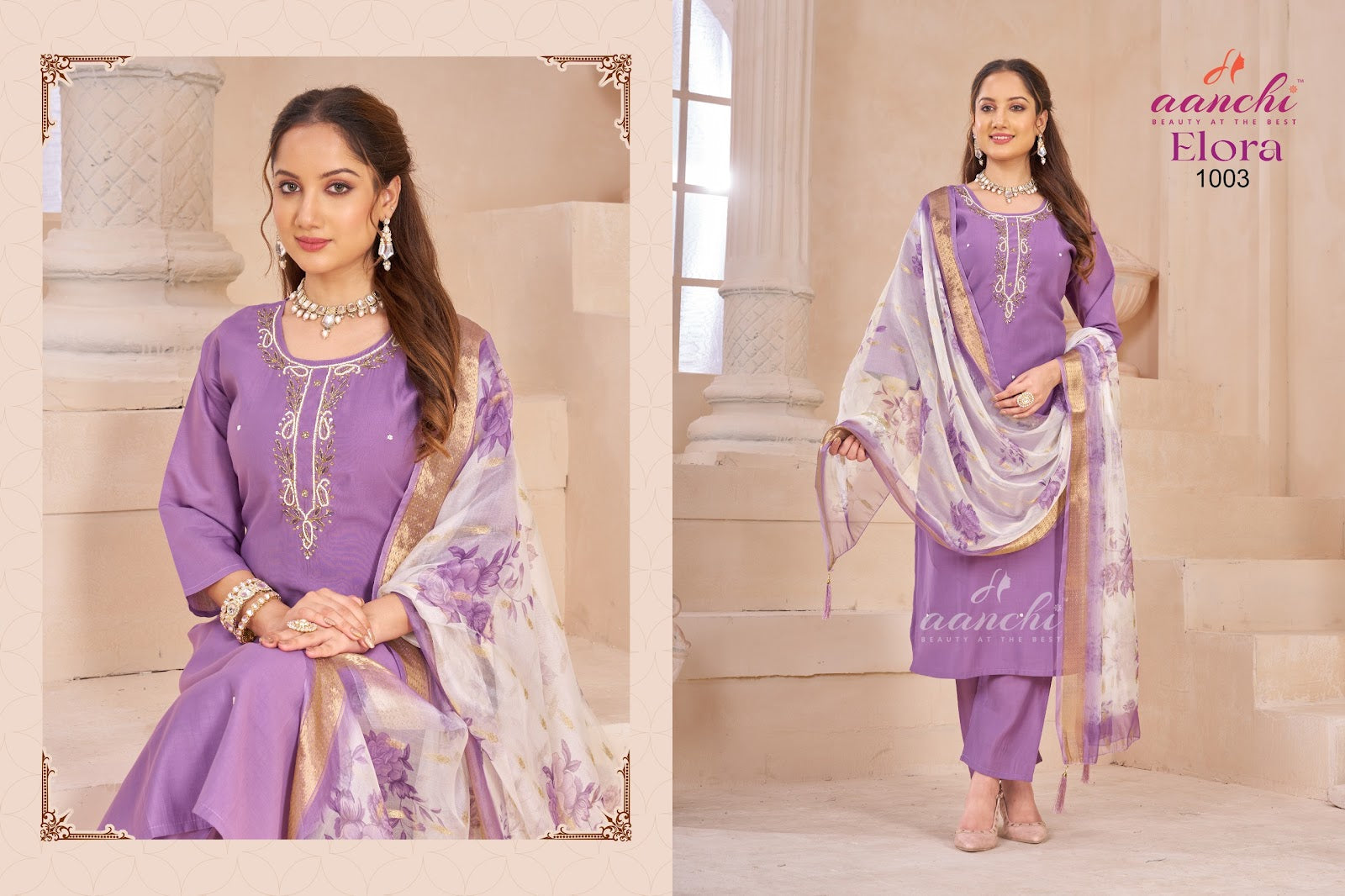 Elora Aanchi Roman Silk Readymade Pant Style Suits Exporter Ahmedabad