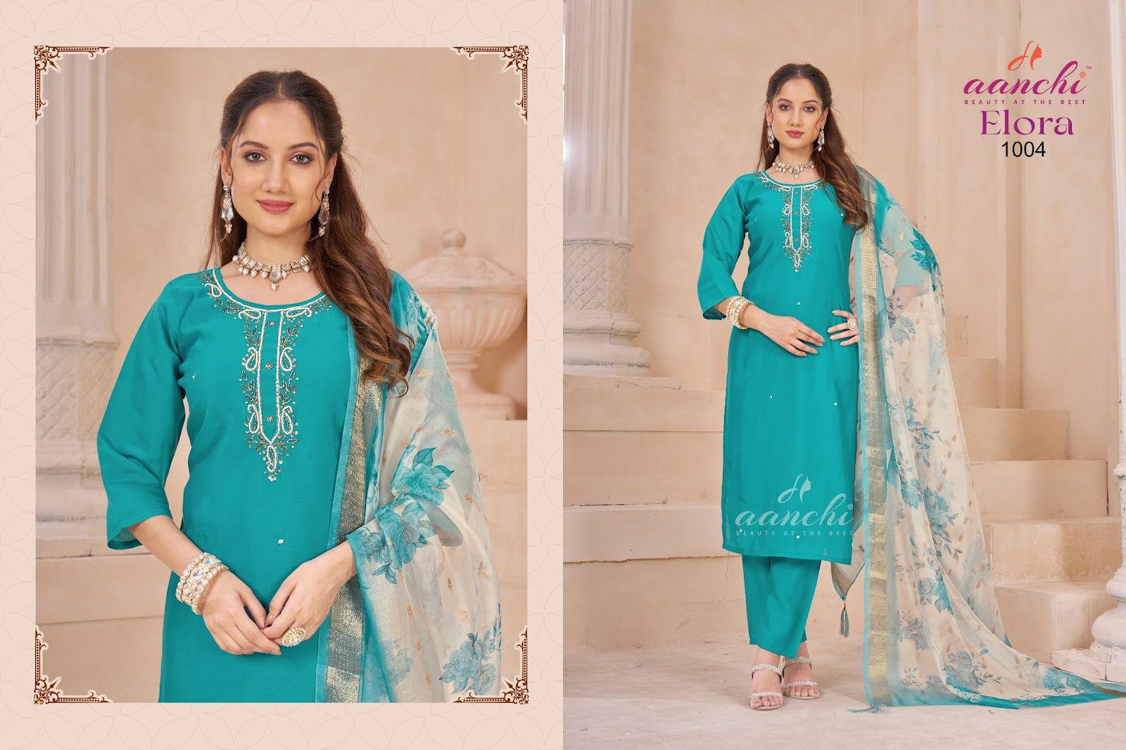 Elora Aanchi Roman Silk Readymade Pant Style Suits Exporter Ahmedabad