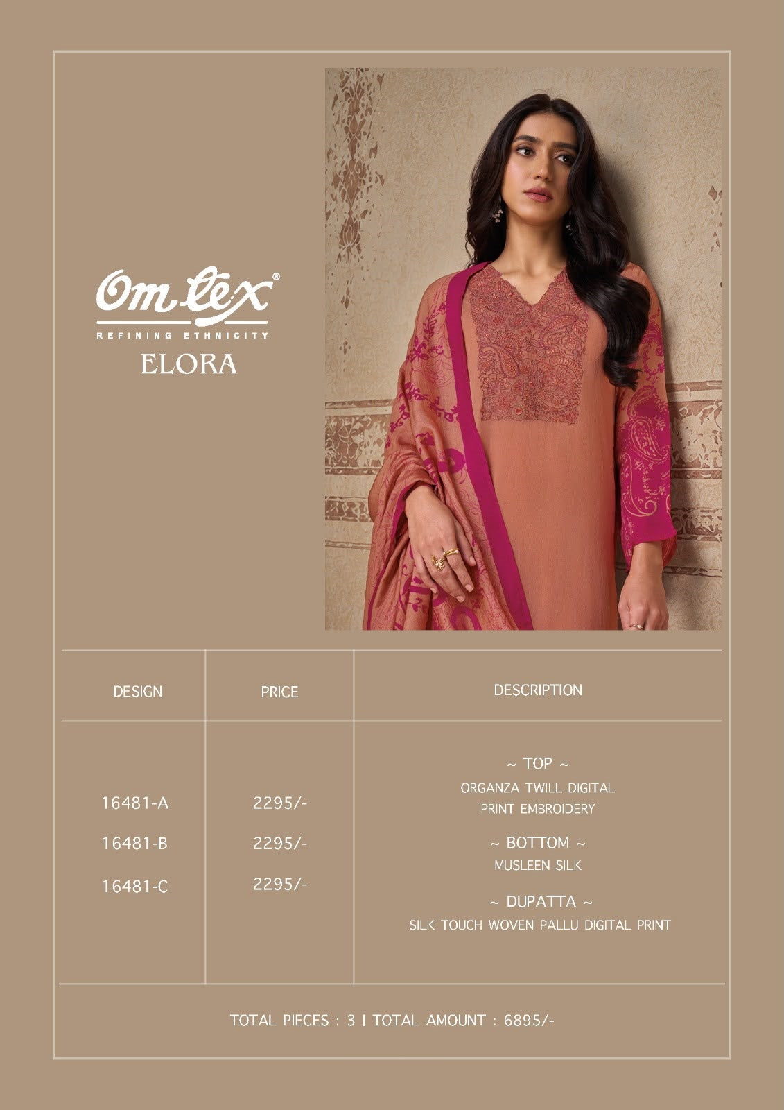 Elora Omtex Organza Pant Style Suits Supplier India