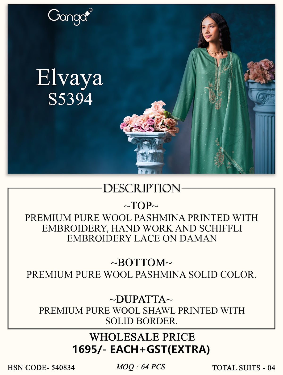 Elvaya S5394 Ganga Wool Pashmina Suits Manufacturer