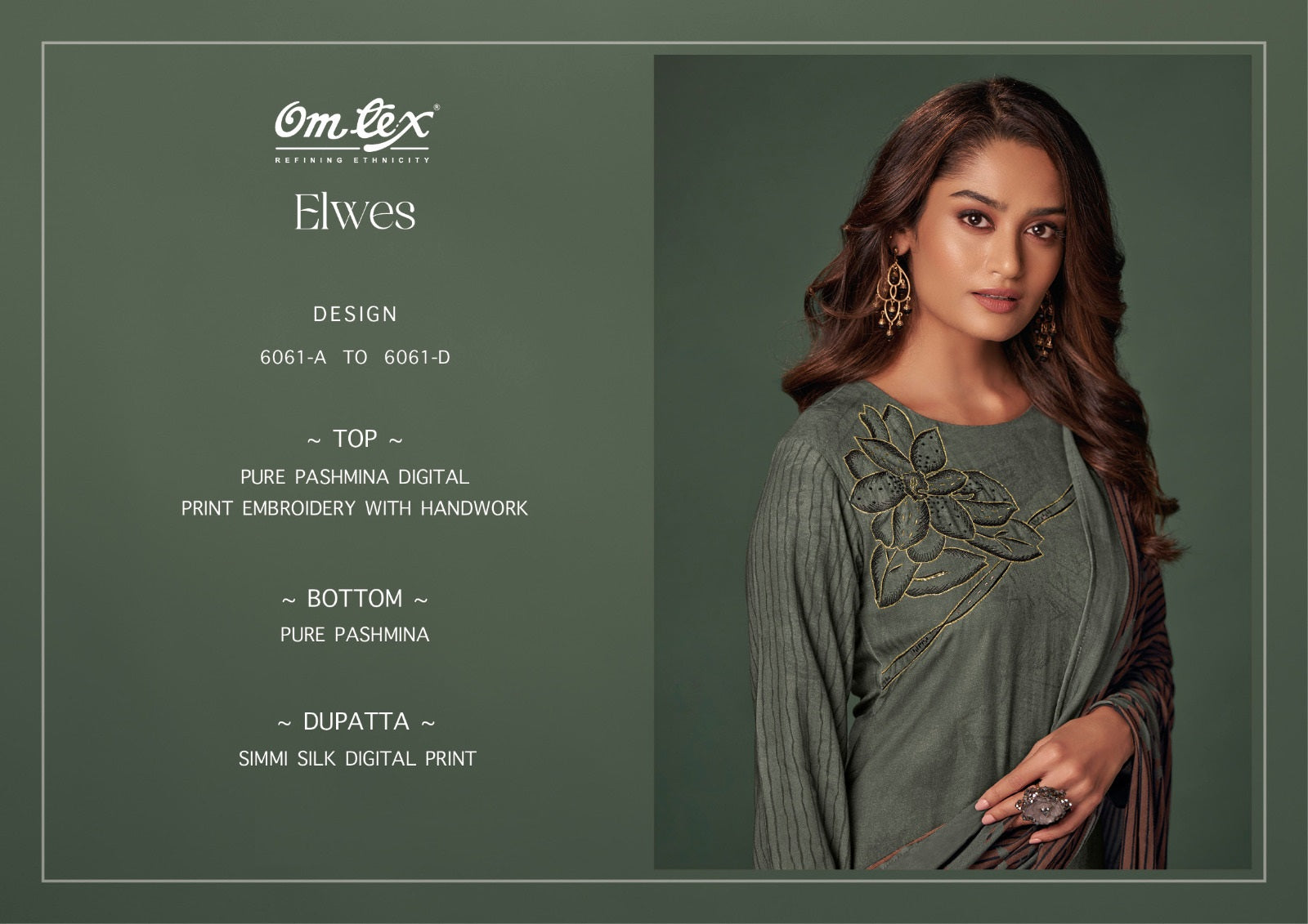 Elwes-6061 Omtex Pure Pashmina Suits Supplier Gujarat