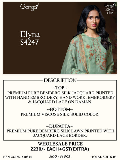 Elyna S4247 Ganga Bemberg Silk Pant Style Suits Supplier India