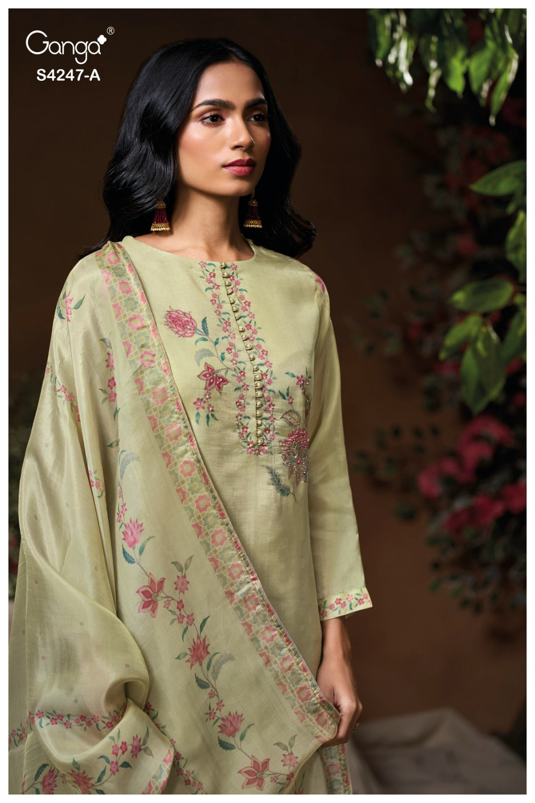 Elyna S4247 Ganga Bemberg Silk Pant Style Suits Supplier India