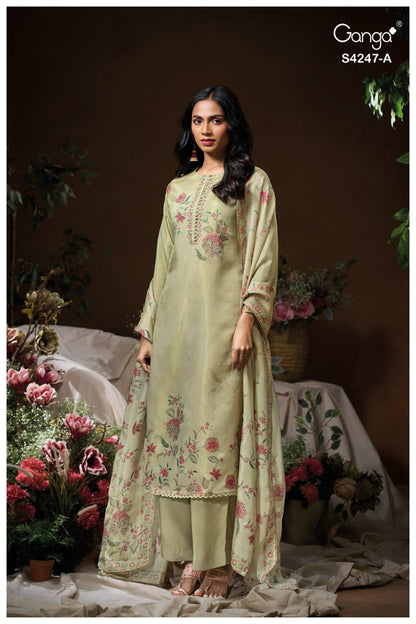 Elyna S4247 Ganga Bemberg Silk Pant Style Suits Supplier India