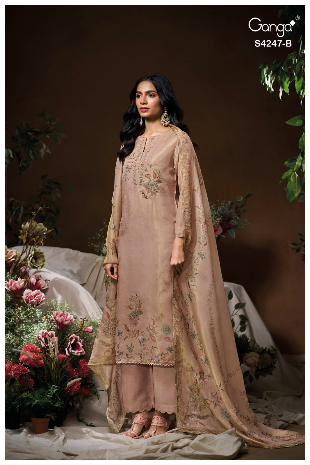 Elyna S4247 Ganga Bemberg Silk Pant Style Suits Supplier India