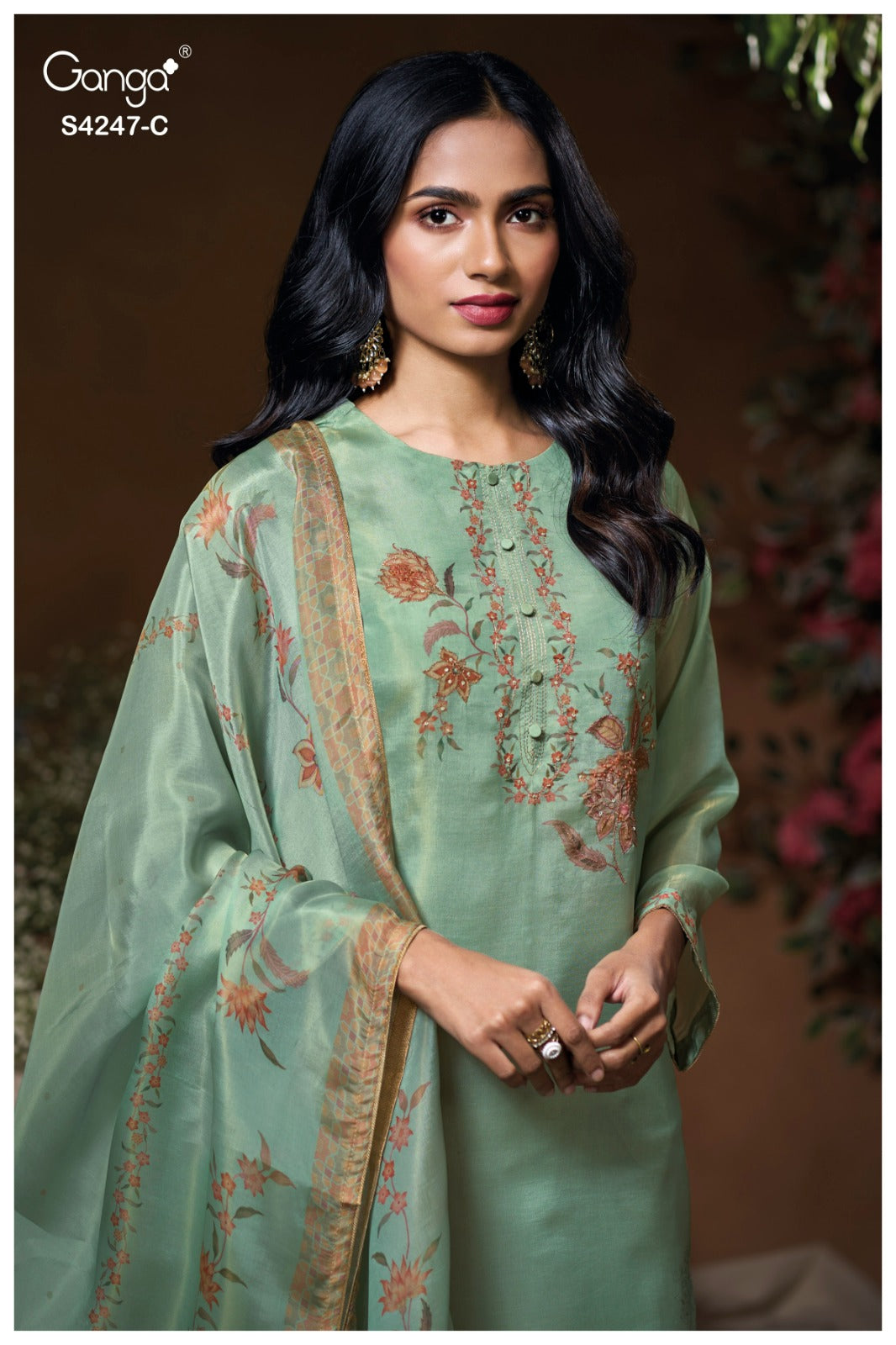 Elyna S4247 Ganga Bemberg Silk Pant Style Suits Supplier India