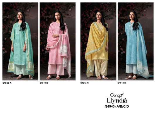 Elyndra 4943 Ganga Cotton Plazzo Style Suits Wholesale Rate