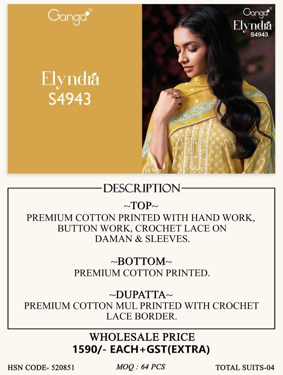 Elyndra 4943 Ganga Cotton Plazzo Style Suits Wholesale Rate