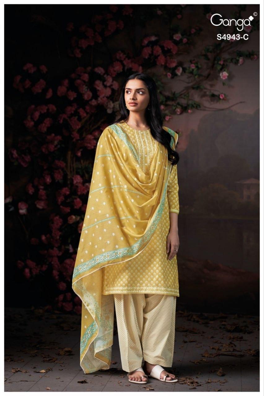 Elyndra 4943 Ganga Cotton Plazzo Style Suits Wholesale Rate