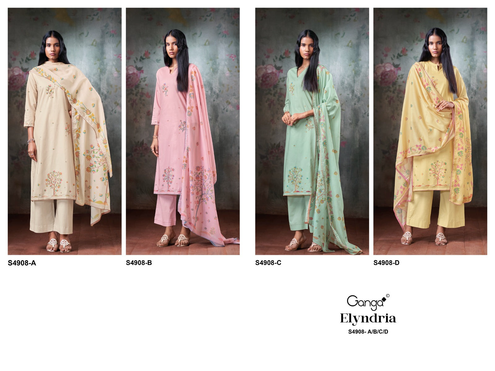 Elyndria S4908 Ganga Cotton Pant Style Suits Wholesale Rate