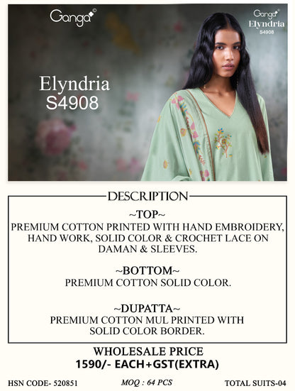 Elyndria S4908 Ganga Cotton Pant Style Suits Wholesale Rate