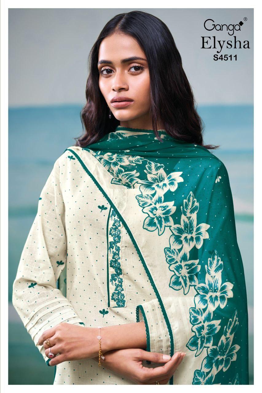Elysha 4511 Ganga Cotton Linen Plazzo Style Suits Manufacturer India