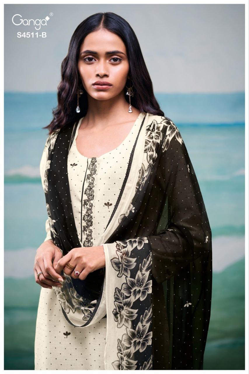 Elysha 4511 Ganga Cotton Linen Plazzo Style Suits Manufacturer India