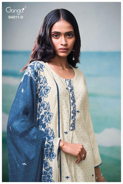 Elysha 4511 Ganga Cotton Linen Plazzo Style Suits Manufacturer India