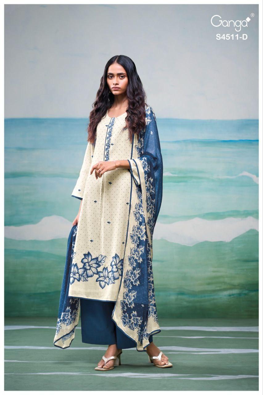 Elysha 4511 Ganga Cotton Linen Plazzo Style Suits Manufacturer India