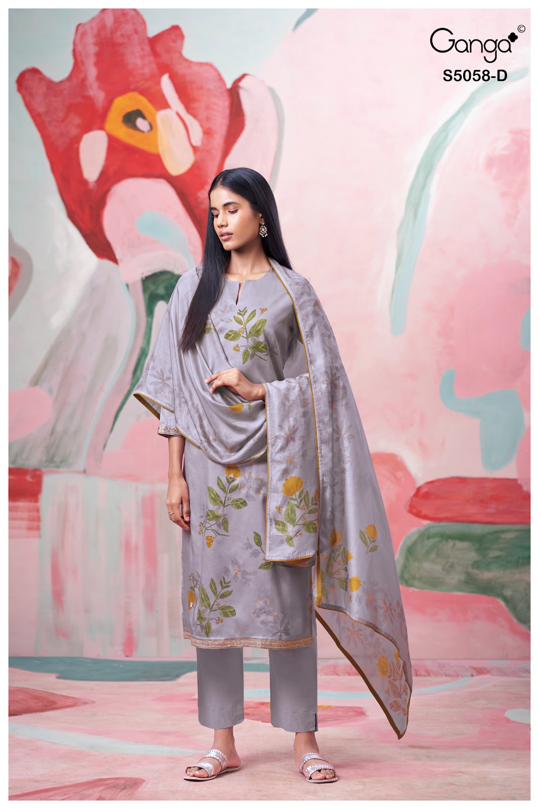 Elysia S5058 Ganga Cotton Satin Pant Style Suits Wholesaler India