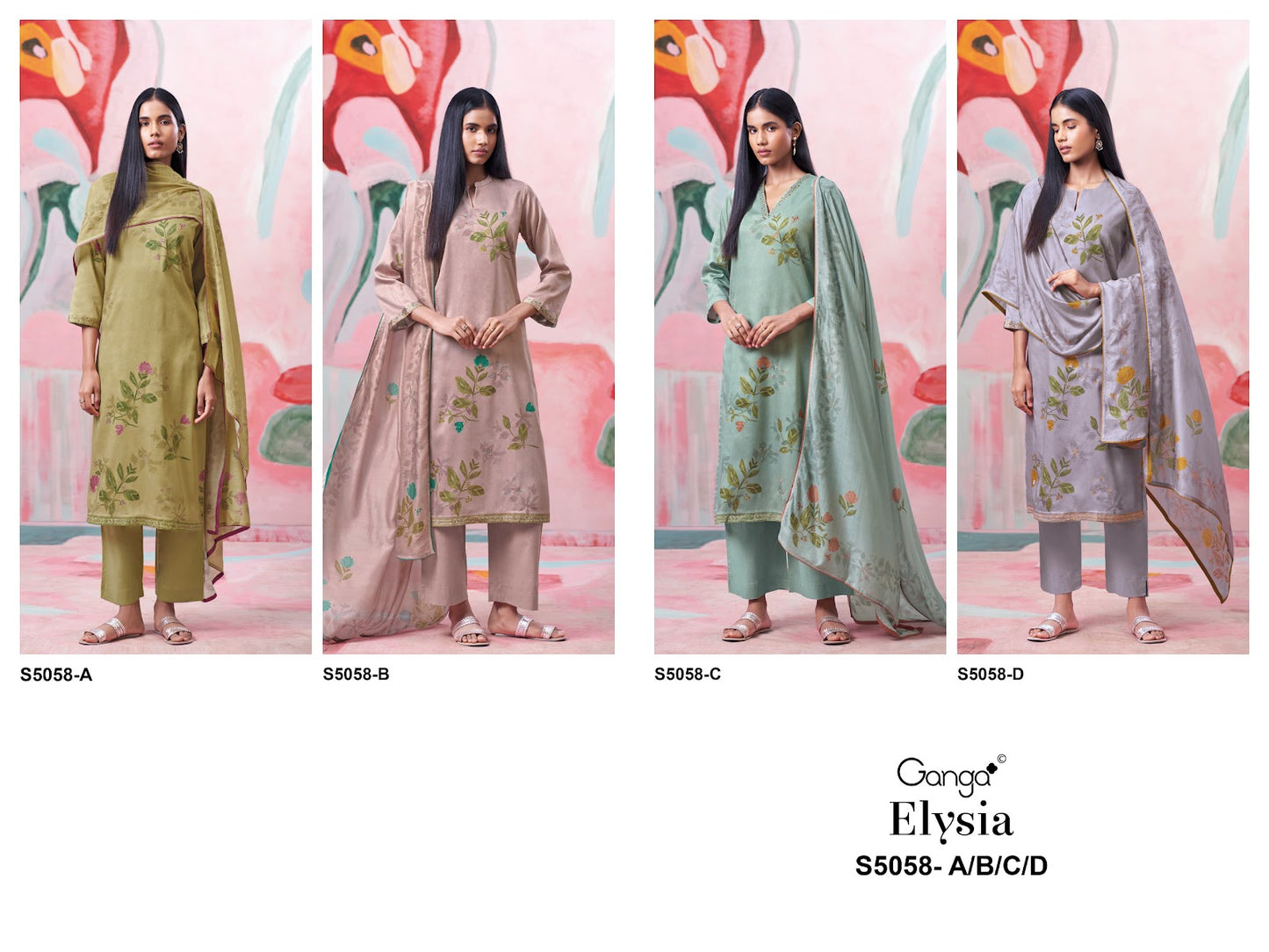 Elysia S5058 Ganga Cotton Satin Pant Style Suits Wholesaler India