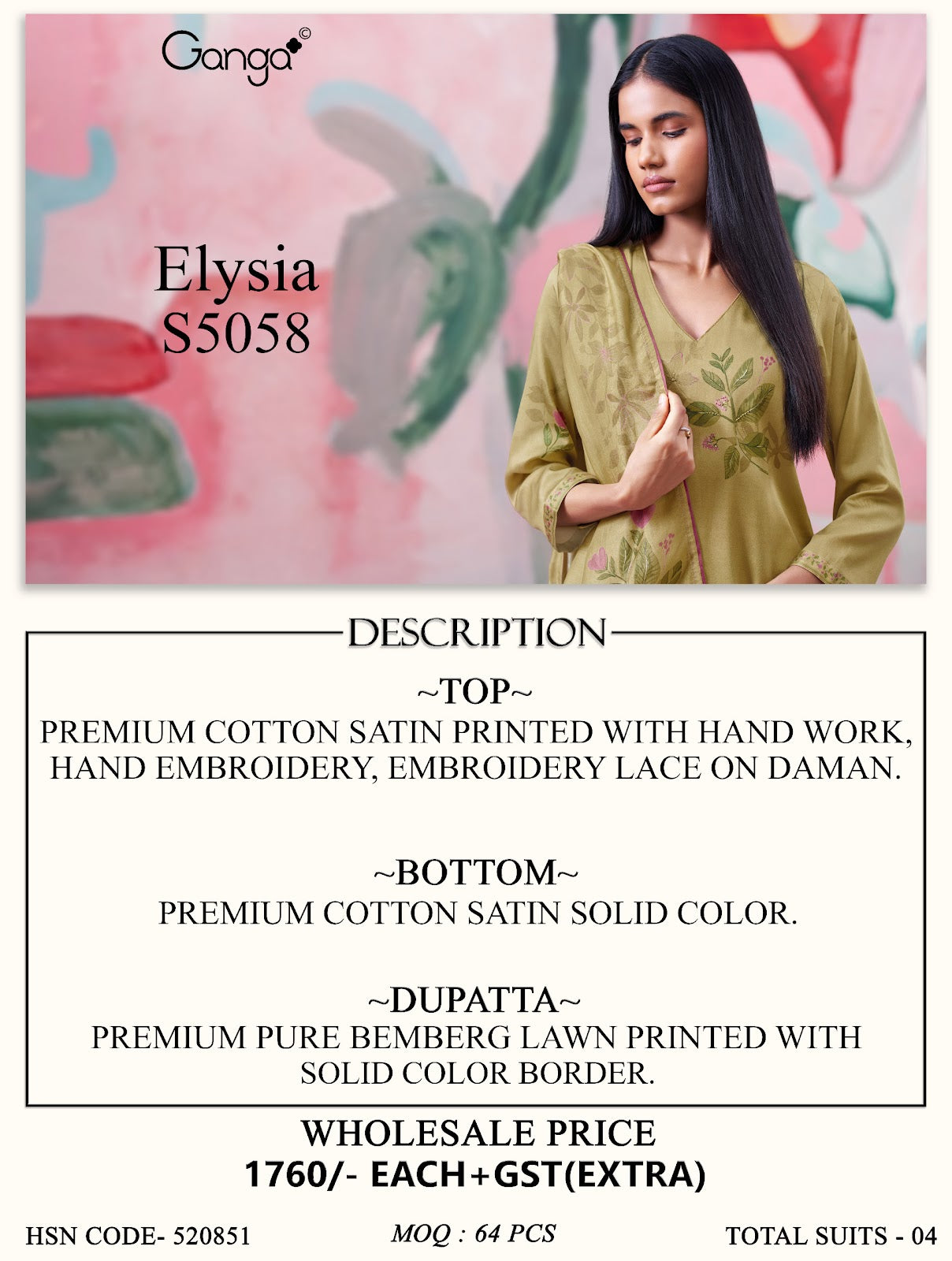 Elysia S5058 Ganga Cotton Satin Pant Style Suits Wholesaler India
