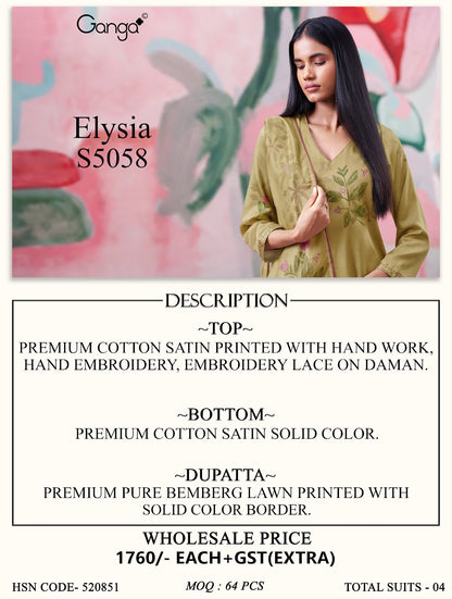 Elysia S5058 Ganga Cotton Satin Pant Style Suits Wholesaler India