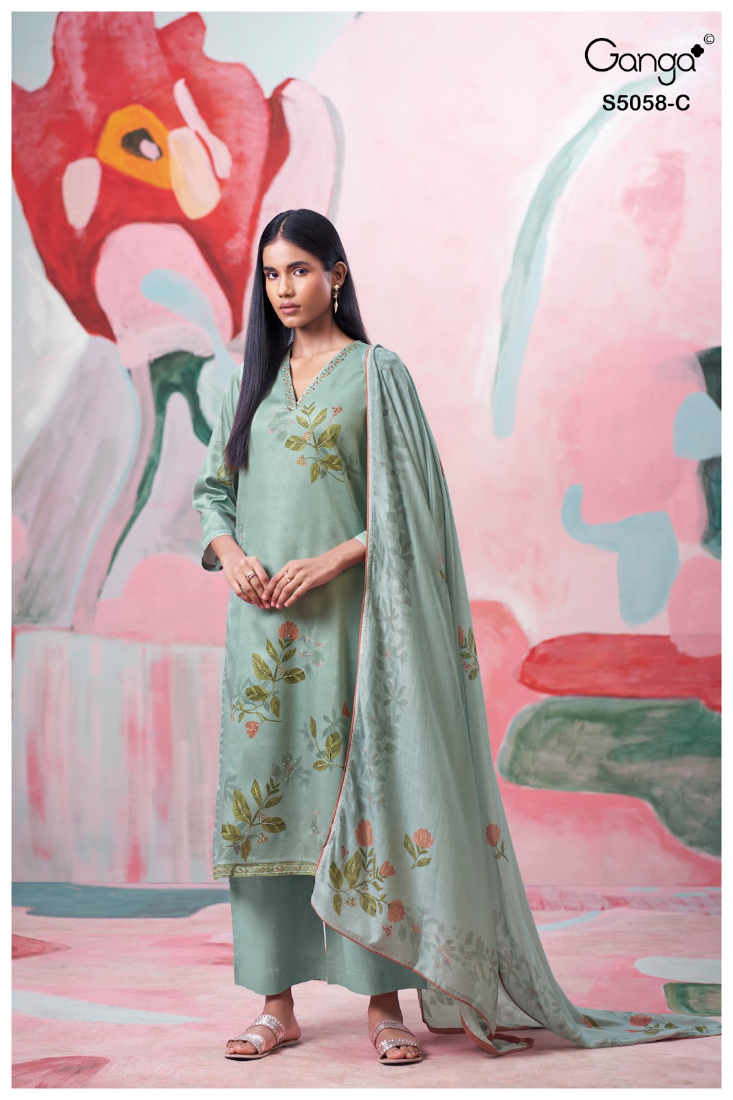 Elysia S5058 Ganga Cotton Satin Pant Style Suits Wholesaler India