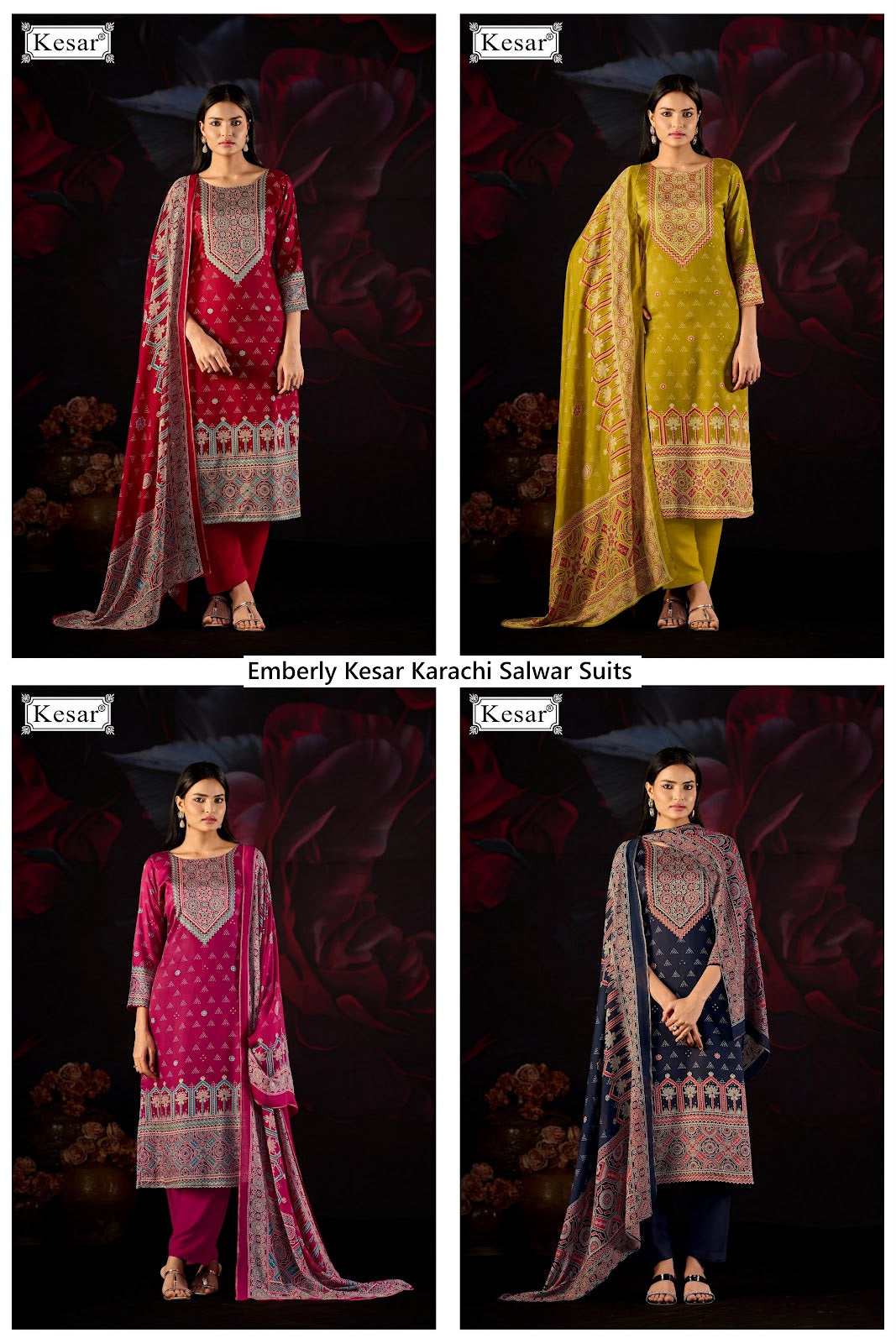 Emberly Kesar Gaji Satin Karachi Salwar Suits Supplier Ahmedabad