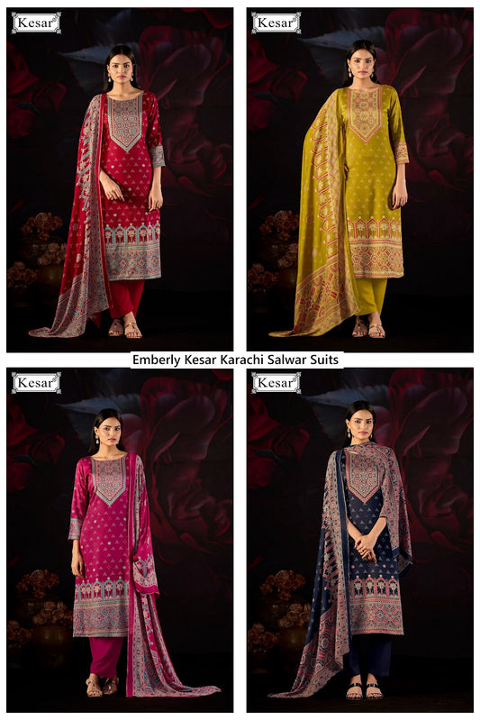 Emberly Kesar Gaji Satin Karachi Salwar Suits Supplier Ahmedabad