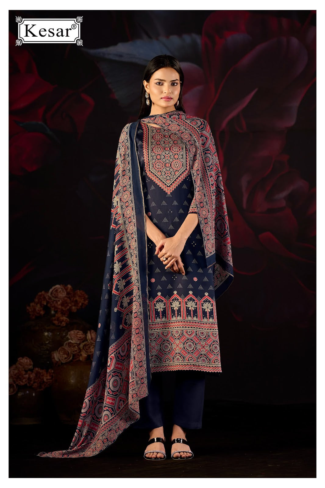Emberly Kesar Gaji Satin Karachi Salwar Suits Supplier Ahmedabad