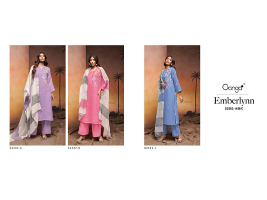 Emberlynn 2582 Ganga Pure Lawn Plazzo Style Suits Manufacturer