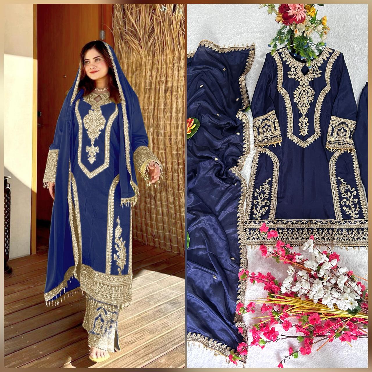 Embroidered 231124 Stkri Chinon Silk Pakistani Readymade Suits Wholesaler