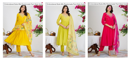 Embroidered Butis Mfs Chanderi Readymade Pant Style Suits Wholesaler India