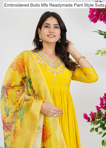 Embroidered Butis Mfs Chanderi Readymade Pant Style Suits Wholesaler India