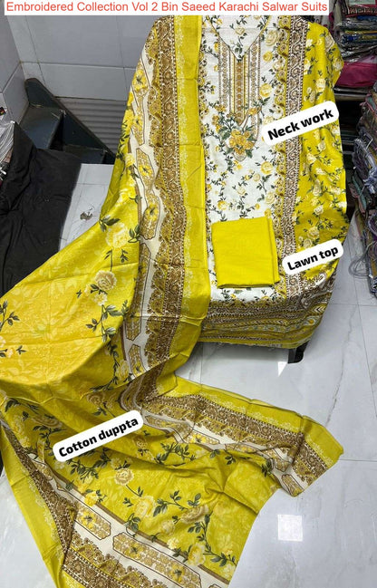 Embroidered Collection Vol 2 Bin Saeed Lawn Cotton Karachi Salwar Suits Exporter Ahmedabad