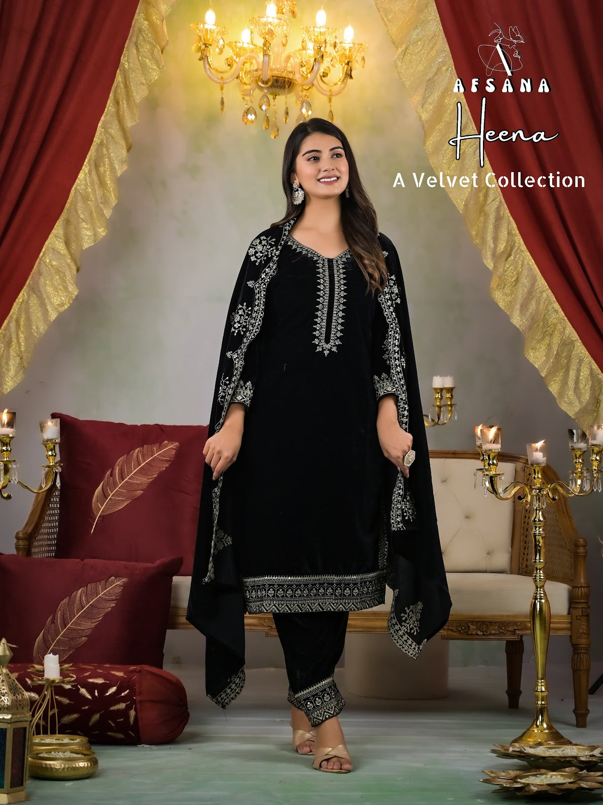 Embroidered Sequences Heena 2 Afsana Readymade Velvet Suits Supplier Gujarat