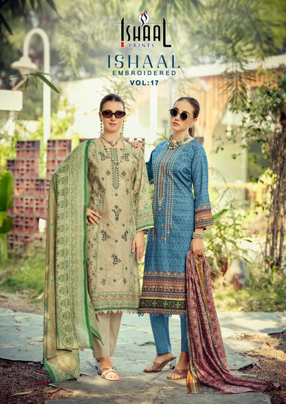Embroidered Vol 17 Ishaal Prints Pure Lawn Karachi Salwar Suits Wholesale Rate