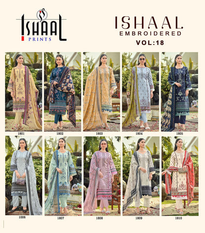 Embroidered Vol 18 Ishaal Prints Pure Lawn Karachi Salwar Suits Manufacturer Ahmedabad