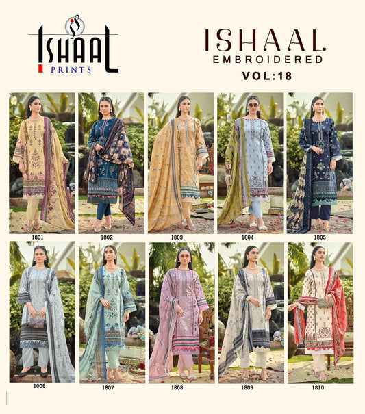 Embroidered Vol 18 Ishaal Prints Pure Lawn Karachi Salwar Suits Manufacturer Ahmedabad