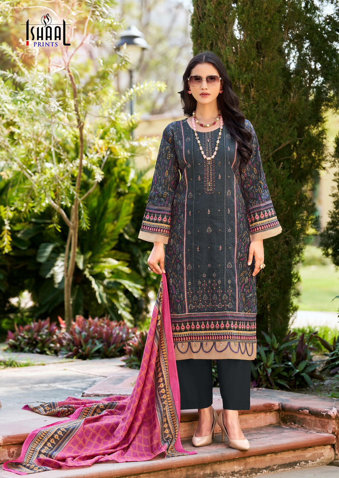 Embroidered Vol 19 Ishaal Prints Pure Lawn Karachi Salwar Suits Exporter India