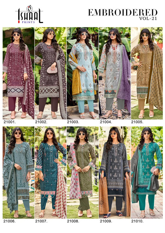 Embroidered Vol 21 Ishaal Prints Lawn Karachi Salwar Suits Manufacturer