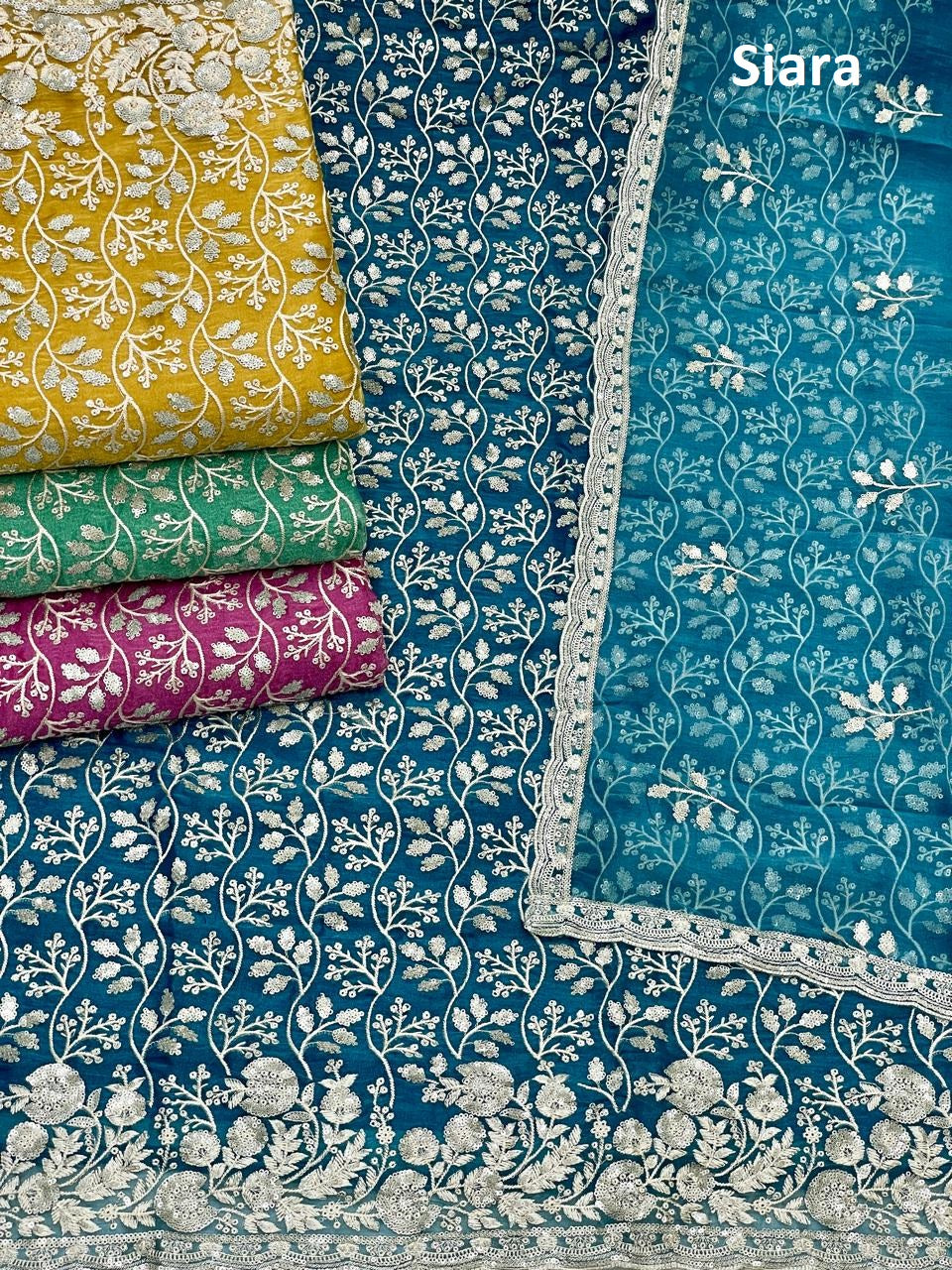 Embroidery 09 Siara Tissue Silk Salwar Suits Exporter Ahmedabad